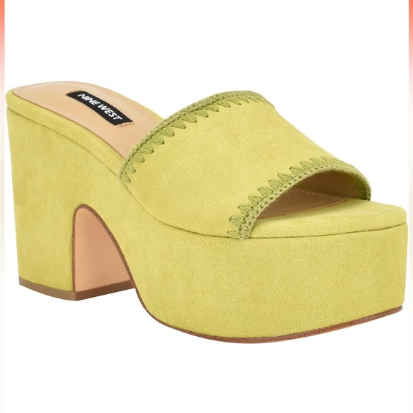 Nine West Yickie Wedge Sandal Lime Green NIB - Picture 2 of 4